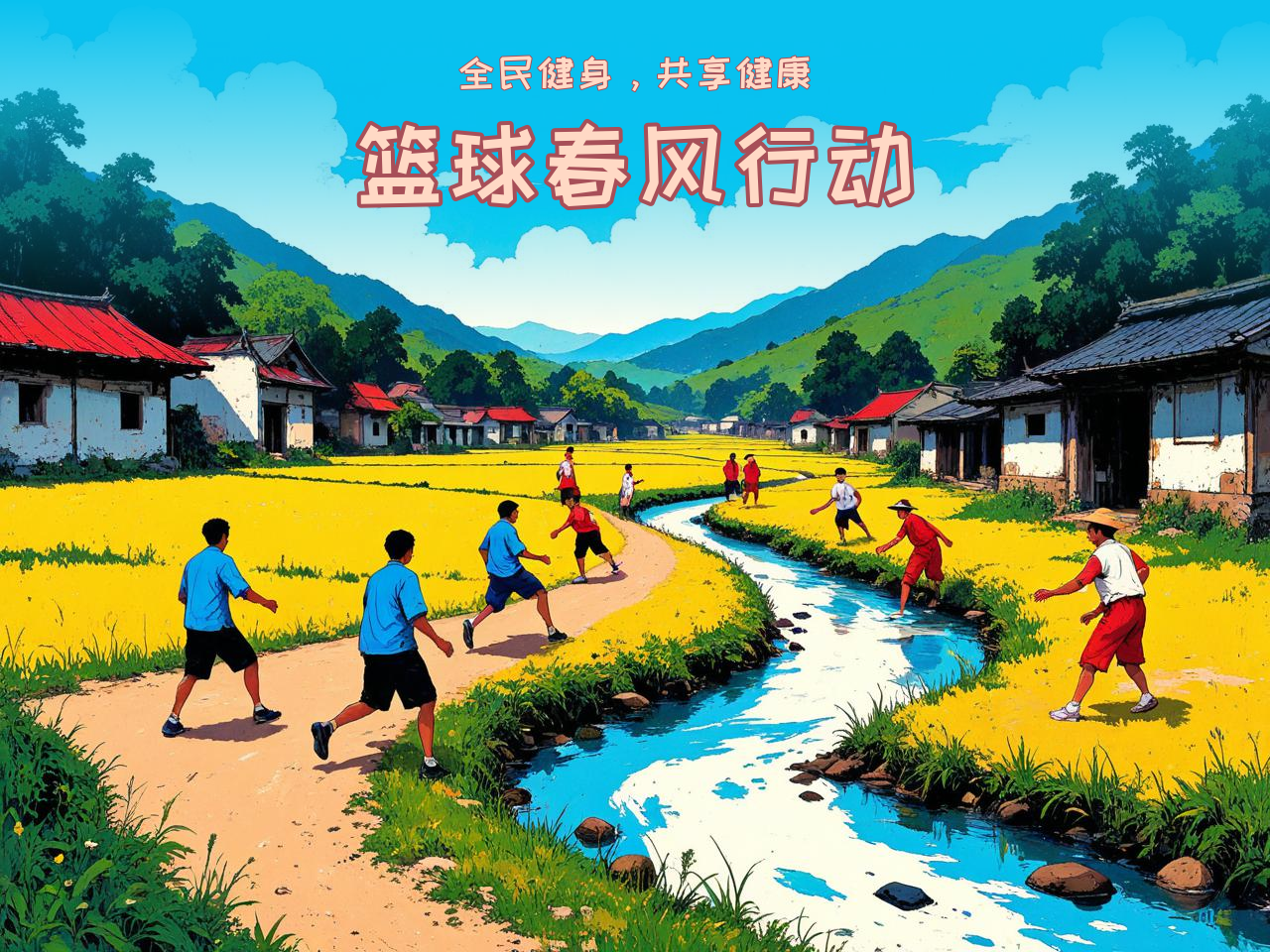 jiuyou.com_ 中国农村地区篮球普及“春风行动”，推动全民健身，春节农村篮球比赛海报